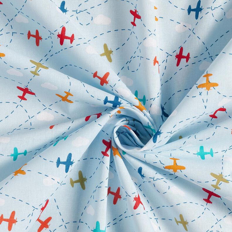 Bomullspoplin Flygplan i himlen – ljusblått,  image number 3