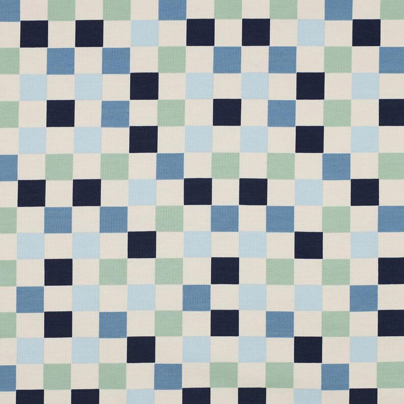Bomullsjersey Check | Poppy Fabrics – natur/blågrått,  image number 1
