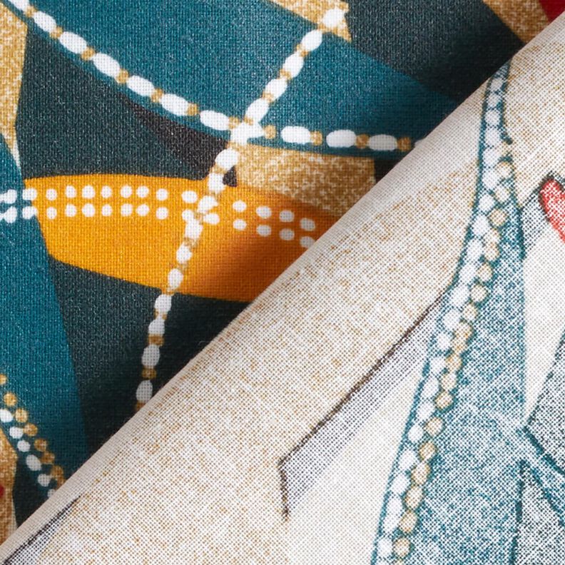 Behandlad bomull Fina blad – karminröd/petrol,  image number 5