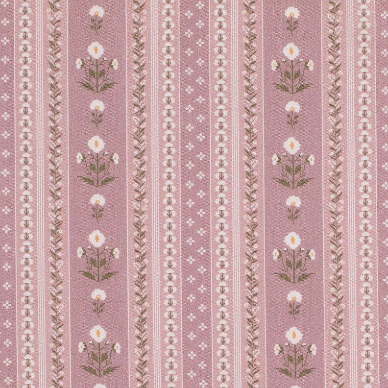 Bomullstyg Poplin blomstergirlanger – gammalt rosa/yllevit, image number 1