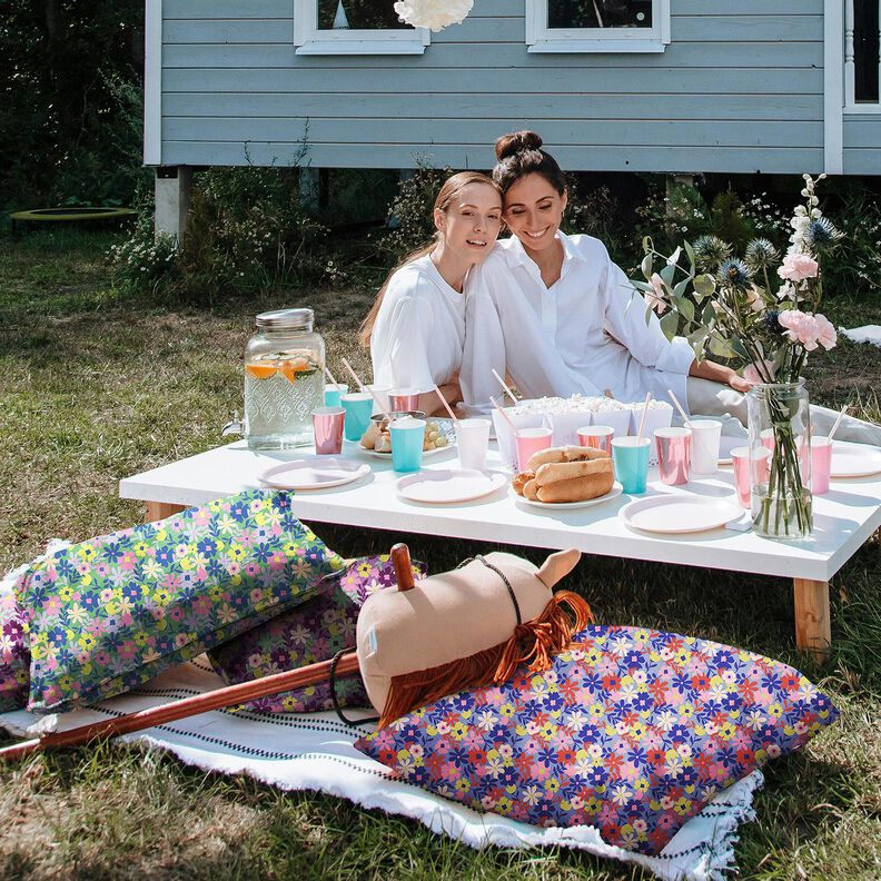 Behandlad bomull Pastellblommor | Poppy Fabrics – gräsgrönt/rosa, image number 10