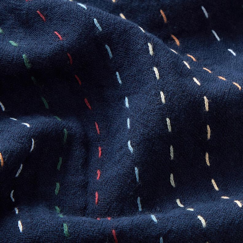 Muslin/Dubbel-krinkelväv färgglada kritstrecksränder – marinblått,  image number 2