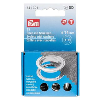 Öljetter med brickor [15 stycken | Ø 14 mm] | Prym – silver metallic, 