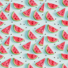 Bomullstyg Poplin vattenmelon – isblå/intensiv rosa, 
