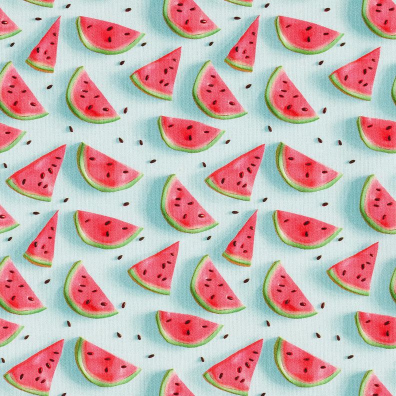Bomullstyg Poplin vattenmelon – isblå/intensiv rosa, image number 1