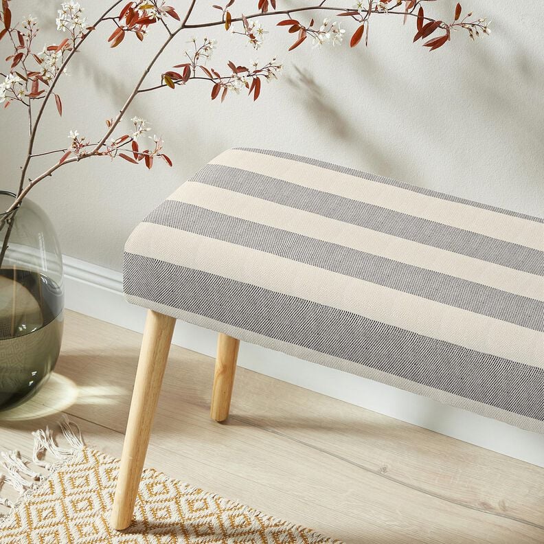 Dekorationstyg Panama breda r&auml;nder &ndash; granit/ljusbeige,  image number 5