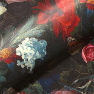 Dekorativt sammet digitaltryck romantiska blommor – mörkgrön, 