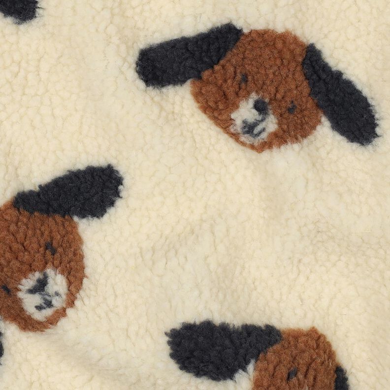 Teddyplysch hundhuvuden | Poppy Fabrics – ljusbeige/svartbrunt, image number 2