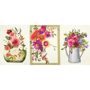 dekorationspanel Kypert (twill) Akvarellblommor – elfenbensvit/bär, 