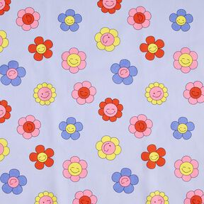 Behandlad bomull Glada blommor | Poppy Fabrics – babyblått/rosa, 