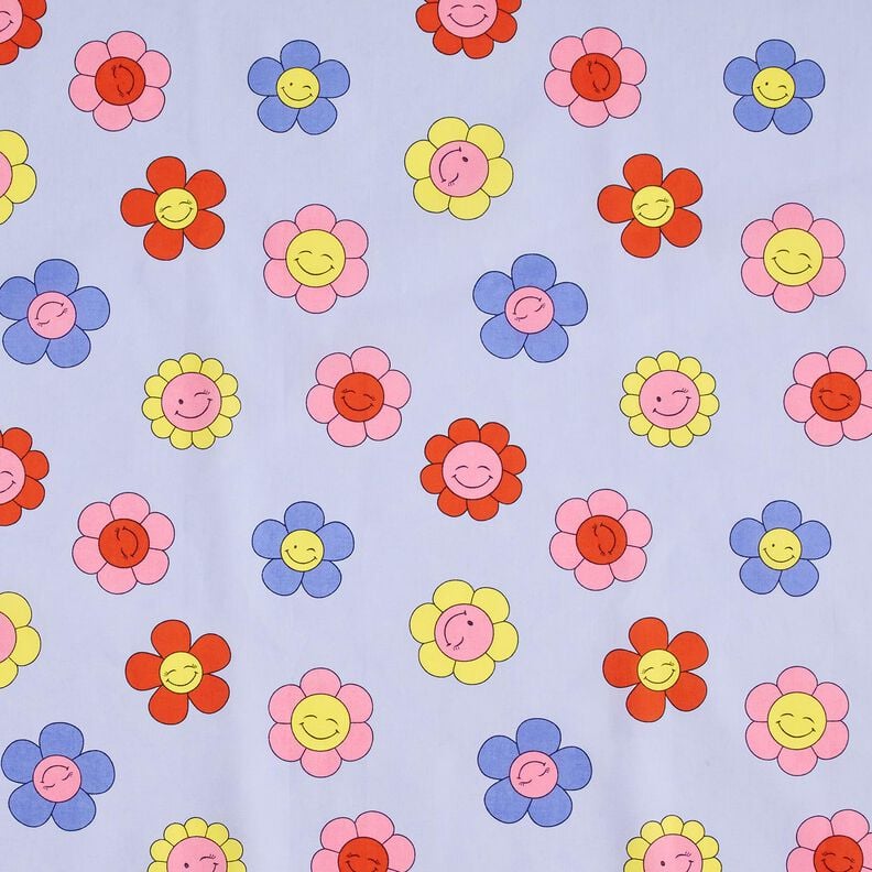 Behandlad bomull Glada blommor | Poppy Fabrics – babyblått/rosa, image number 1