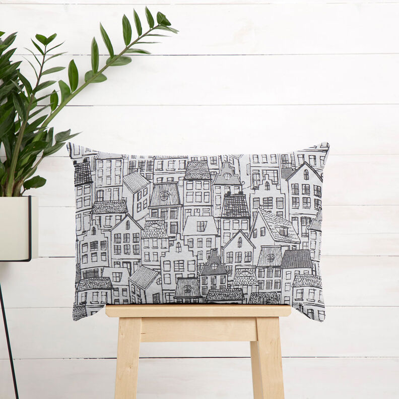 Dekorationstyg Jacquard by i linjekonst – svart/vit, image number 7
