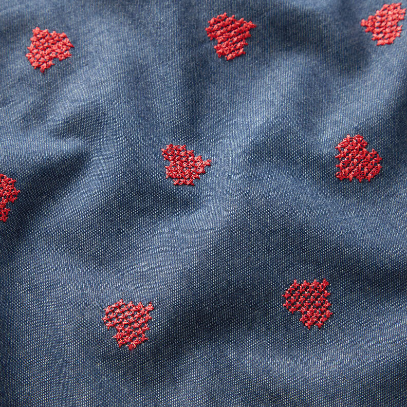 Chambray korsstygnshjärtan – jeansblå,  image number 2