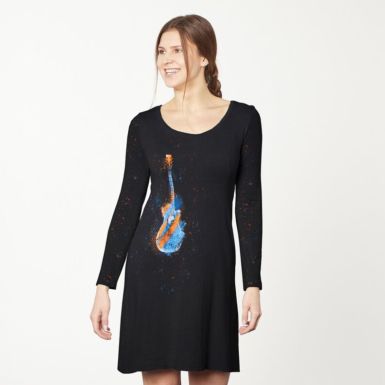 Bomullsjersey Panel gitarr | Glitzerpüppi – svart/brandgul,  image number 6