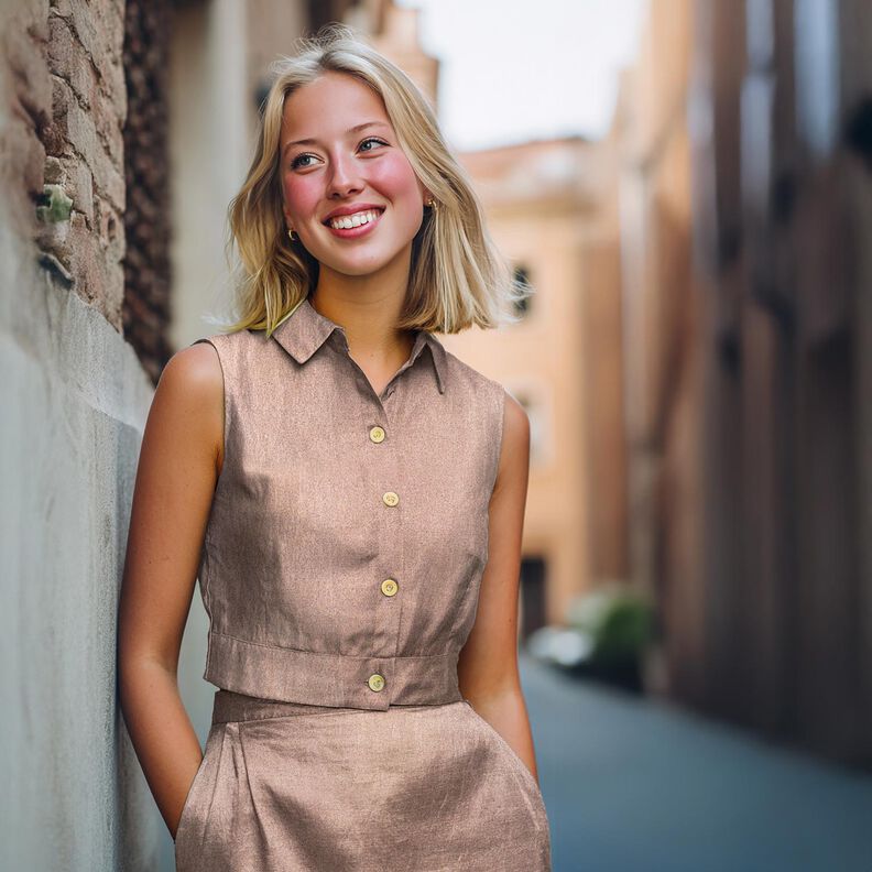 Bomullspoplin foliebehandlade Enfärgat – roséguldmetallic,  image number 4