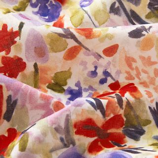 bomullsvoile blomsteräng i akvarell digitaltryck – elfenbensvit/rött, 