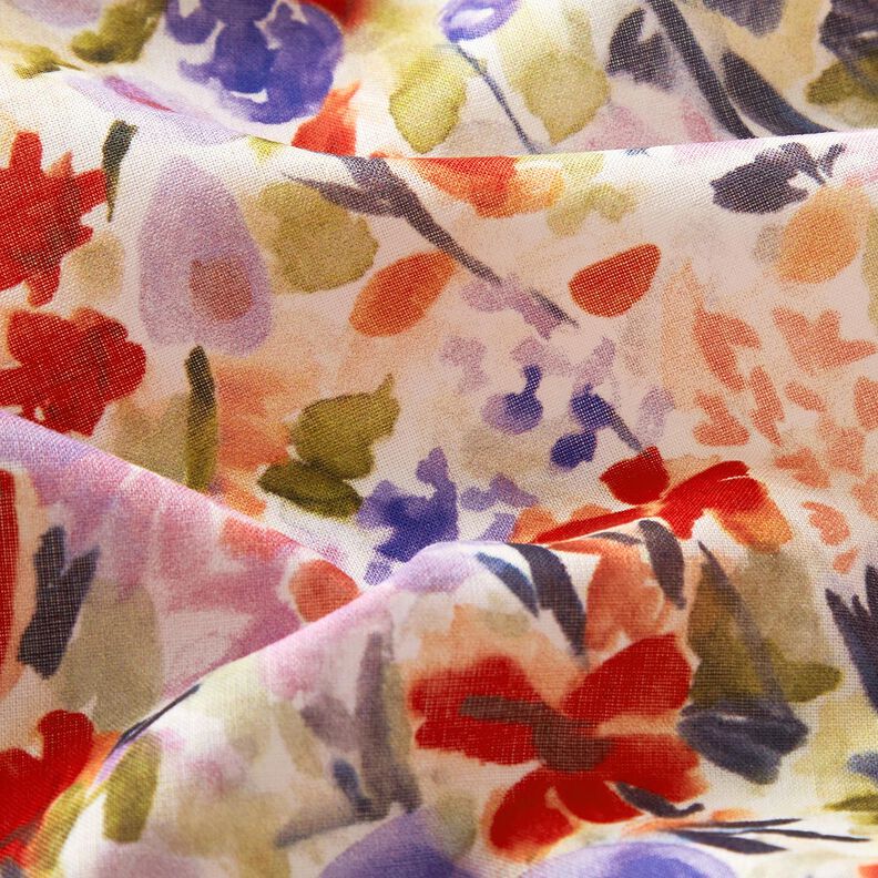 bomullsvoile blomsteräng i akvarell digitaltryck – elfenbensvit/rött,  image number 2