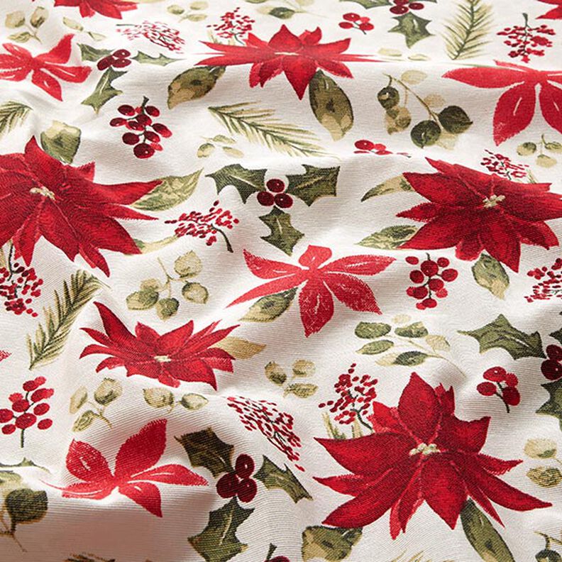 Dekorationstyg Canvas julstjärna blommor – yllevit/kaminrött,  image number 2