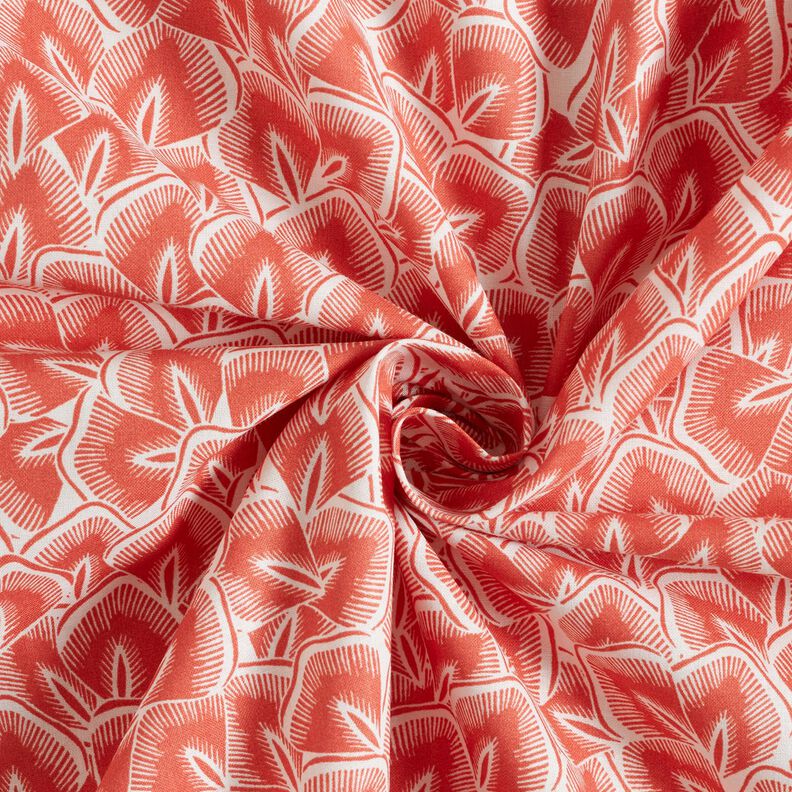 Bomullstyg Kretong Abstrakta blad – terracotta/elfenbensvit, image number 3