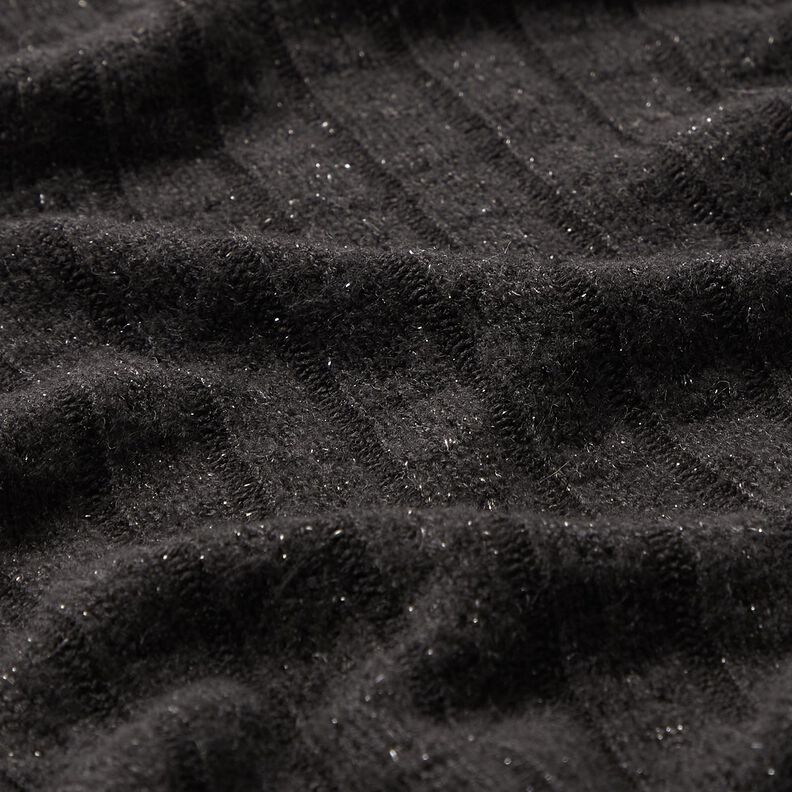 Stickat tyg Ajour eleganta glitterremsor – svart, image number 2