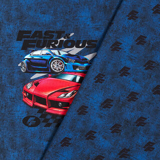 Bomullsjersey panel Fast and Furious – jeansblå, 