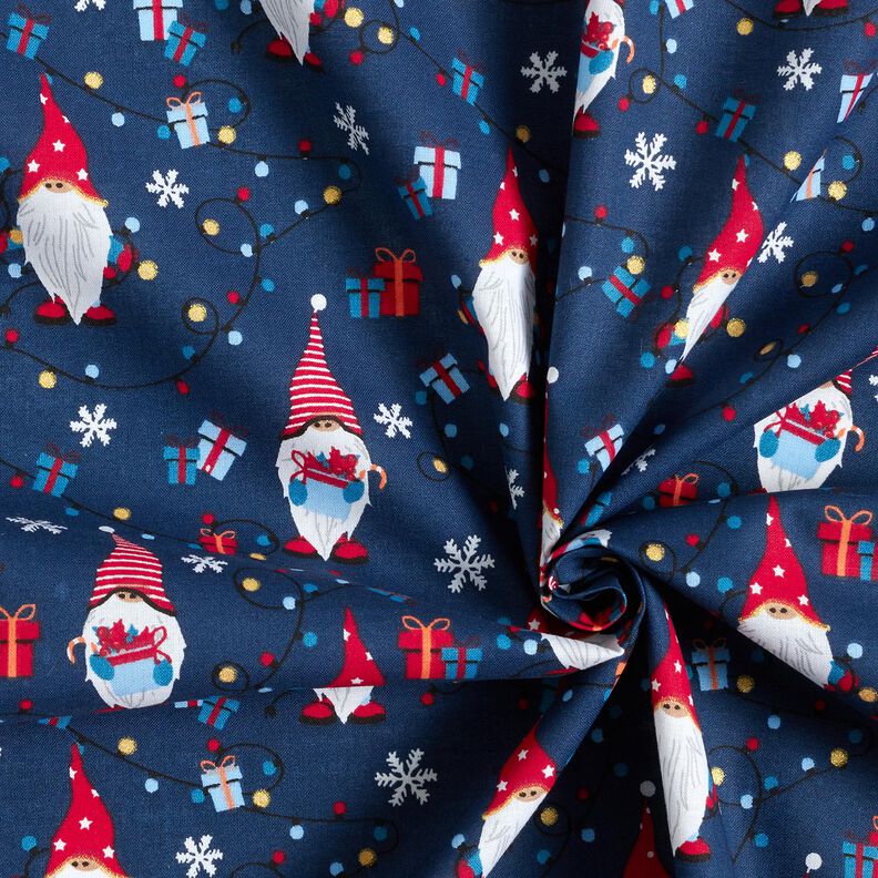 Bomullstyg Poplin Jultomtar – marinblå/röd, image number 3