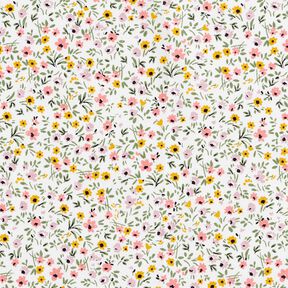 Bomullstyg Kretong filigree-blommor – vit/gammalt rosa, 