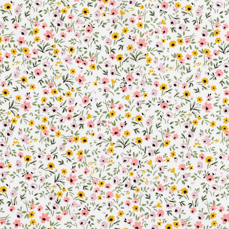 Bomullstyg Kretong filigree-blommor – vit/gammalt rosa, image number 1