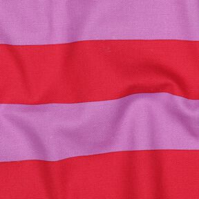 Dekorationstyg Canvas glada ränder – pastellviolett/chiliröd, 