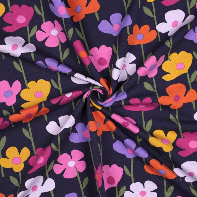 French Terry Sommarsweat färgglada blommor | Poppy Fabrics – marinblå, image number 3