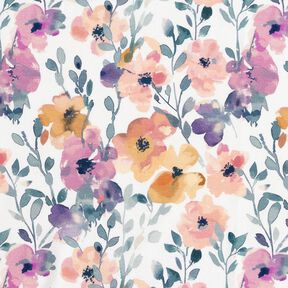 GOTS Bomullsjersey akvarell blomster&auml;ng Digitaltryck &ndash; elfenbensvit, 