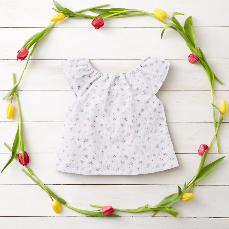 Muslin/Dubbel-krinkelväv romantiska blommor – vit,  image number 6