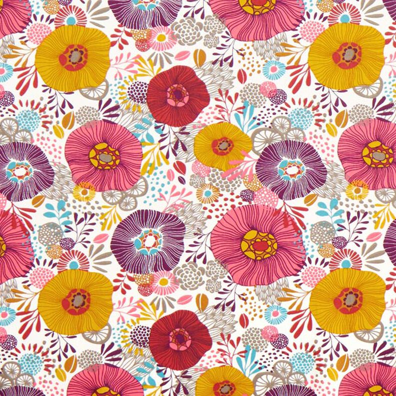 Bomullstyg Kretong Blommor – rött,  image number 1