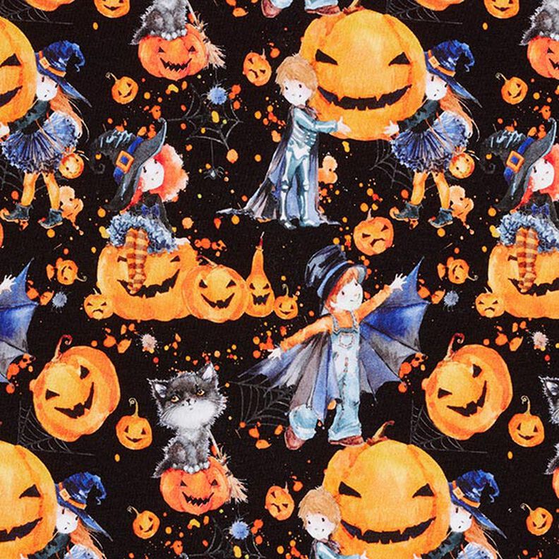 Bomullsjersey Halloween Digitaltryck – svart,  image number 1