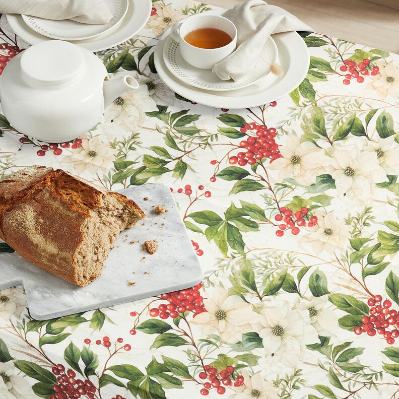 Dekorationstyg Jacquard Lurex vinterbär – natur/guld,  image number 8