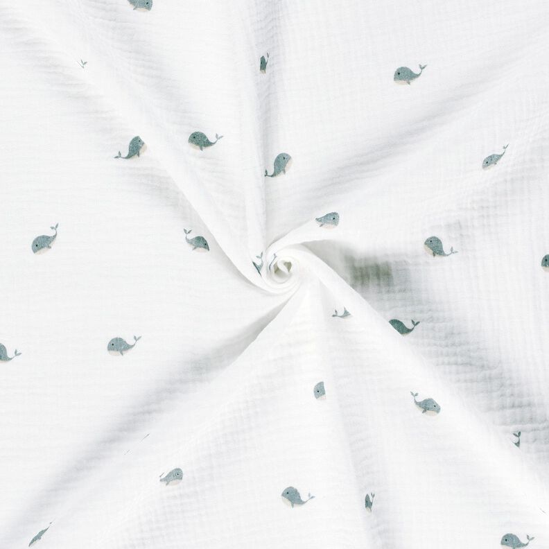 Muslin/Dubbel-krinkelväv Små valar – elfenbensvit/blågrått,  image number 3