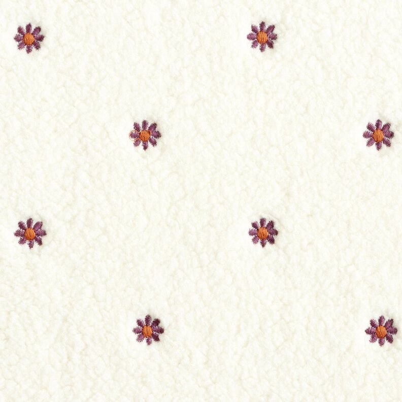 Teddyplysch broderade småblommor – yllevit/aubergine,  image number 1