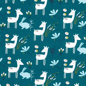 Bomullsjersey Hare och rådjur – petrol,  Bomullsjersey Hare och rådjur – petrol,