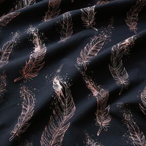 Bomullsjersey Guldfjädrar | Glitzerpüppi – svartblå/mörk gammelrosa, 