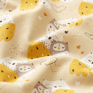 Poplin gosiga ugglor – mandel/currygul, 