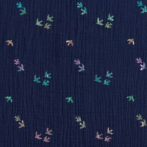 Muslin/Dubbel-krinkelväv Svalor Folietryck | Poppy Fabrics – nattblå/färgmix, 