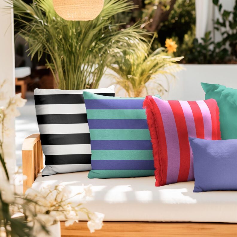 Dekorationstyg Canvas glada ränder – pastellviolett/chiliröd,  image number 5