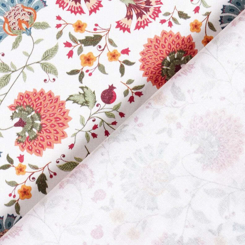 Bomullstyg Poplin Eleganta blomrankor – vit/bär, image number 4