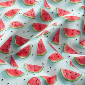 Bomullstyg Poplin vattenmelon – isblå/intensiv rosa, 