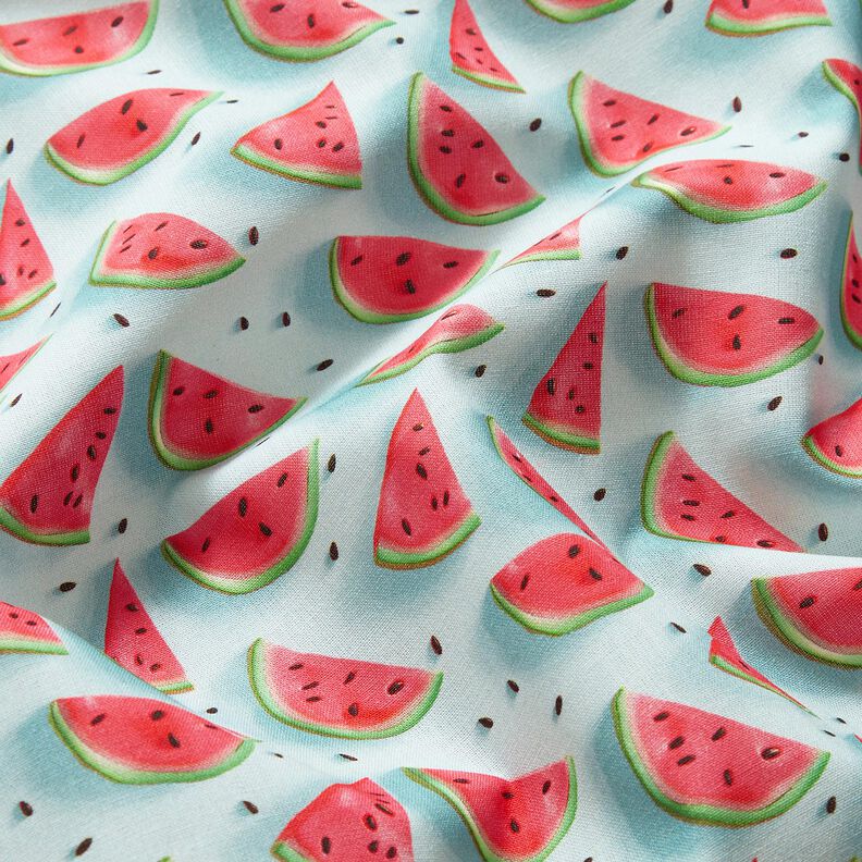 Bomullstyg Poplin vattenmelon – isblå/intensiv rosa, image number 2