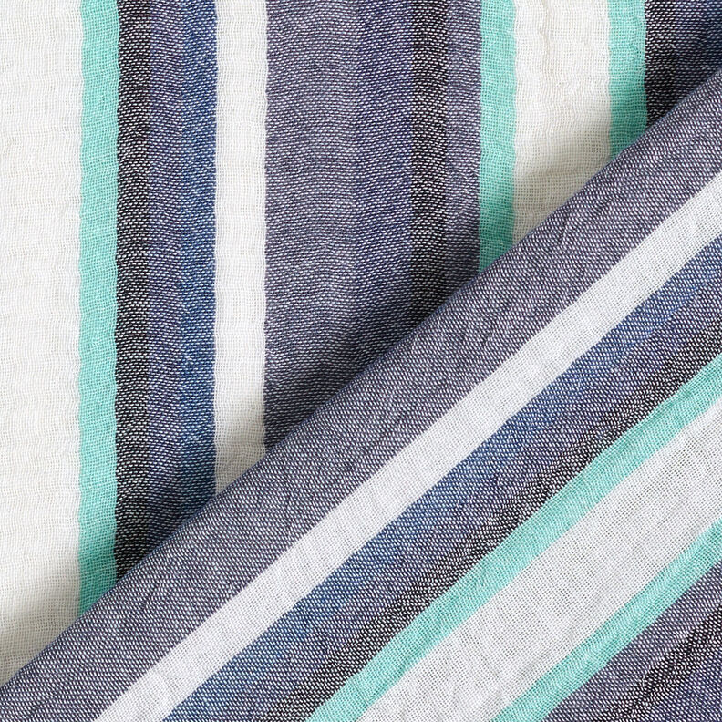 Muslin/Dubbel-krinkelväv garnfärgade ränder – indigo/isblå,  image number 5