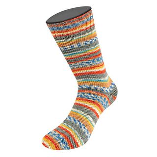 LANDLUST Sockenwolle „Bunte Bänder“, 100g | Lana Grossa – rött/jeansblå, 
