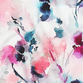 Viskostyg Abstrakta akvarellblommor digitaltryck – ljusrosa/turkos, 
