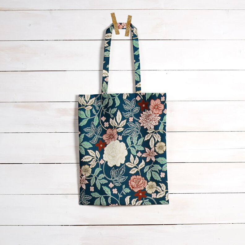 Dekorationstyg Jacquard Vintageblommor – petrol/mörkröd, image number 7