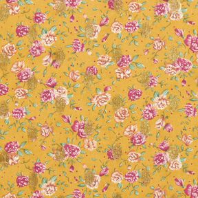 repe-chiffong blommor och guldprickar – currygul, 